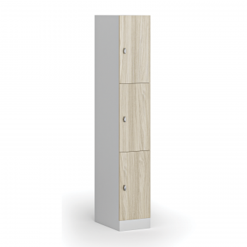 Šatní skříňka s úložnými boxy, 3 boxy, 1850 x 300 x 500 mm, otočný zámek, laminované dveře, dub přírodní