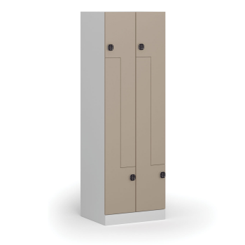 Kovová šatní skříňka S1 Z, 4 oddíly, 1850 x 600 x 500 mm, kódový zámek, béžové dveře