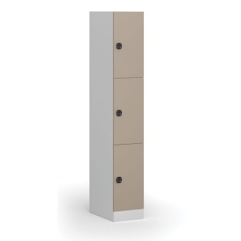 Šatní skříňka S1 s úložnými boxy, 3 boxy, 1850 x 300 x 500 mm, kódový zámek, béžové dveře