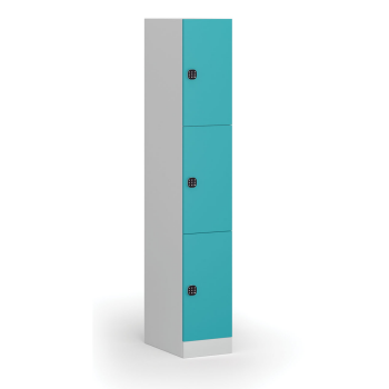 Šatní skříňka S1 s úložnými boxy, 3 boxy, 1850 x 300 x 500 mm, kódový zámek, zelené dveře