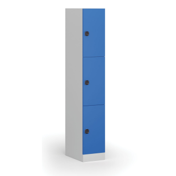 Šatní skříňka S1 s úložnými boxy, 3 boxy, 1850 x 300 x 500 mm, kódový zámek, modré dveře