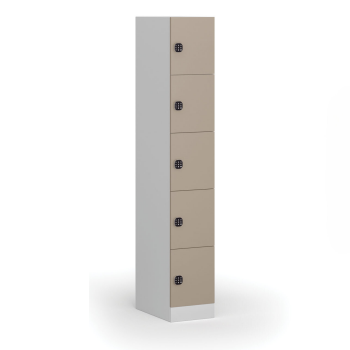 Šatní skříňka S1 s úložnými boxy, 5 boxů, 1850 x 300 x 500 mm kódový zámek, béžové dveře
