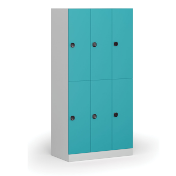 Šatní skříňka S1 s úložnými boxy, 6 boxů, 1850 x 900 x 500 mm, kódový zámek, zelené dveře