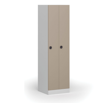 Zúžená kovová šatní skříňka S1, 2 oddíly, 1850 x 500 x 500 mm, kódový zámek, béžové dveře