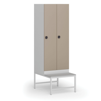 Šatní skříňka S1 s lavičkou, 2 oddíly, 1875 x 600 x 500/800 mm, kódový zámek, béžové dveře