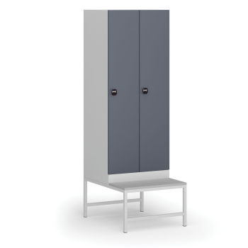 Šatní skříňka S1 s lavičkou, 2 oddíly, 1875 x 600 x 500/800 mm, RFID zámek, tmavě šedé dveře