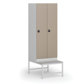 Šatní skříňka S1 s lavičkou, 2 oddíly, 1875 x 600 x 500/800 mm, RFID zámek, béžové dveře