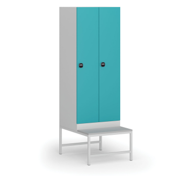 Šatní skříňka S1 s lavičkou, 2 oddíly, 1875 x 600 x 500/800 mm, RFID zámek, zelené dveře