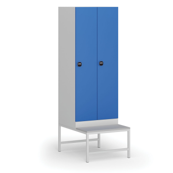 Šatní skříňka S1 s lavičkou, 2 oddíly, 1875 x 600 x 500/800 mm, RFID zámek, modré dveře