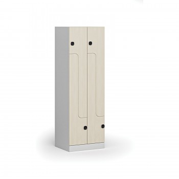 Kovová šatní skříňka S1 Z, 4 oddíly, 1850 x 600 x 500 mm, kódový zámek, laminované dveře, bříza
