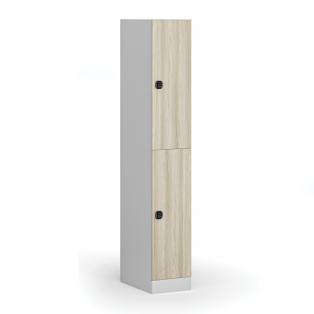 Šatní skříňka S1 s úložnými boxy, 2 boxy, 1850 x 300 x 500 mm, kódový zámek, laminované dveře, dub přírodní