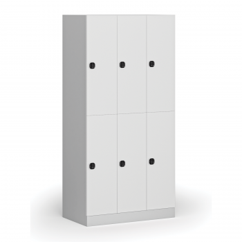 Šatní skříňka S1 s úložnými boxy, 6 boxů, 1850 x 900 x 500 mm, kódový zámek, laminované dveře, bílá