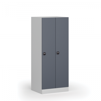 Snížená šatní skříňka S1, 2 oddíly, 1500 x 600 x 500 mm, RFID zámek, tmavě šedé dveře