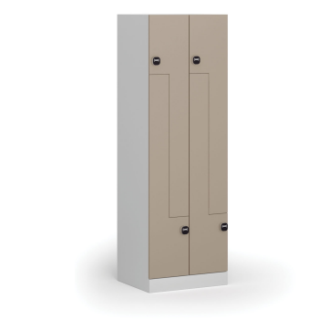 Kovová šatní skříňka S1 Z, 4 oddíly, 1850 x 600 x 500 mm, RFID zámek, béžové dveře