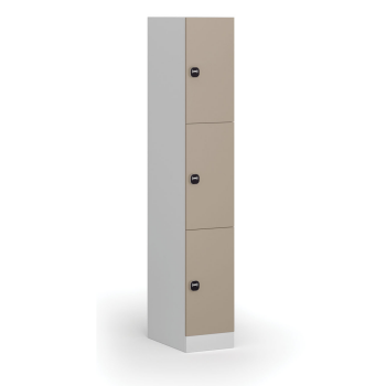 Šatní skříňka S1 s úložnými boxy, 3 boxy, 1850 x 300 x 500 mm, RFID zámek, béžové dveře