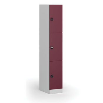 Šatní skříňka S1 s úložnými boxy, 3 boxy, 1850 x 300 x 500 mm, RFID zámek, červené dveře