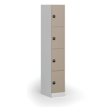 Šatní skříňka S1 s úložnými boxy, 4 boxy, 1850 x 300 x 500 mm, RFID zámek, béžové dveře