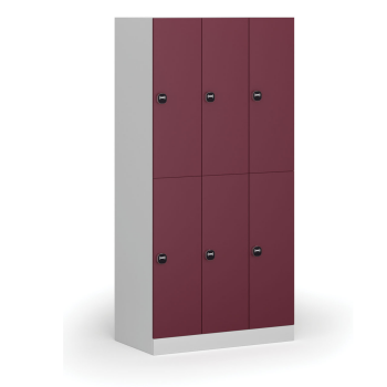 Šatní skříňka S1 s úložnými boxy, 6 boxů, 1850 x 900 x 500 mm, RFID zámek, červené dveře