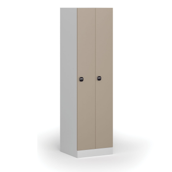 Zúžená kovová šatní skříňka S1, 2 oddíly, 1850 x 500 x 500 mm, RFID zámek, béžové dveře