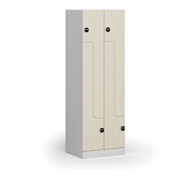 Kovová šatní skříňka S1 Z, 4 oddíly, 1850 x 600 x 500 mm, RFID zámek, laminované dveře, bříza