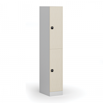 Šatní skříňka S1 s úložnými boxy, 2 boxy, 1850 x 300 x 500 mm, RFID zámek, laminované dveře, dub přírodní