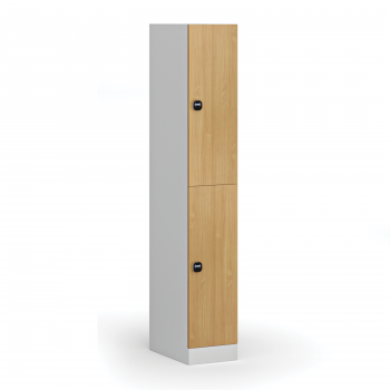 Šatní skříňka S1 s úložnými boxy, 2 boxy, 1850 x 300 x 500 mm, RFID zámek, laminované dveře, buk