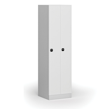 Zúžená kovová šatní skříňka S1, 2 oddíly, 1850 x 500 x 500 mm, RFID zámek, laminované dveře, bílá