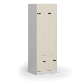 Kovová šatní skříňka S1 Z, 4 oddíly, 1850 x 600 x 500 mm, mechanický kódový zámek, laminované dveře, bříza
