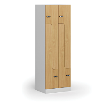 Kovová šatní skříňka S1 Z, 4 oddíly, 1850 x 600 x 500 mm, mechanický kódový zámek, laminované dveře, buk