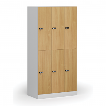 Šatní skříňka S1 s úložnými boxy, 6 boxů, 1850 x 900 x 500 mm, mechanický kódový zámek, laminované dveře, buk