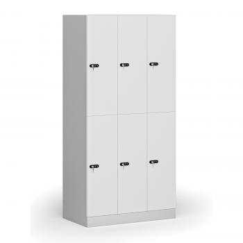 Šatní skříňka S1 s úložnými boxy, 6 boxů, 1850 x 900 x 500 mm, mechanický kódový zámek, laminované dveře, bílá