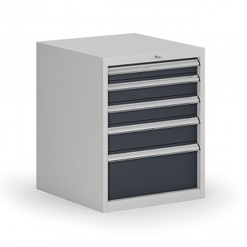 Závěsný dílenský box ke stolu G8, 5 zásuvek, 560 x 600 x 700 mm, grafit