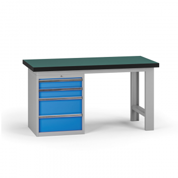 Pracovní stůl do dílny G8, 1500 x 750 x 800 mm, 1x kontejner, 4 zásuvky, modrá