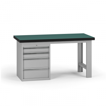 Pracovní stůl do dílny G8, 1500 x 750 x 800 mm, 1x kontejner, 4 zásuvky, šedá