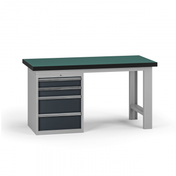 Pracovní stůl do dílny G8, 1500 x 750 x 800 mm, 1x kontejner, 4 zásuvky, grafit