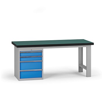 Pracovní stůl do dílny G8, 1800 x 750 x 800 mm, 1x kontejner, 4 zásuvky, modrá