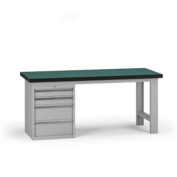 Pracovní stůl do dílny G8, 1800 x 750 x 800 mm, 1x kontejner, 4 zásuvky, šedá