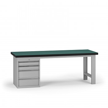 Pracovní stůl do dílny G8, 2100 x 750 x 800 mm, 1x kontejner, 4 zásuvky, šedá