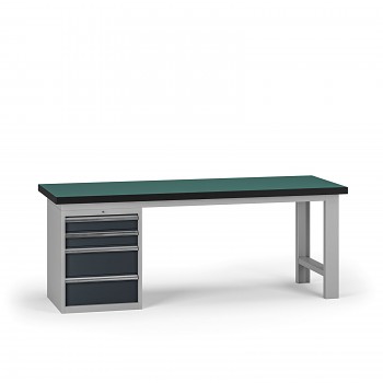 Pracovní stůl do dílny G8, 2100 x 750 x 800 mm, 1x kontejner, 4 zásuvky, grafit