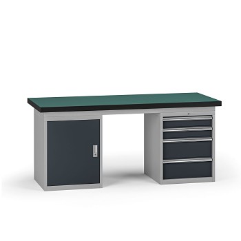 Pracovní stůl do dílny G8, 1800 x 750 x 800 mm, 1x skříňka, 1x kontejner, 4 zásuvky, grafit