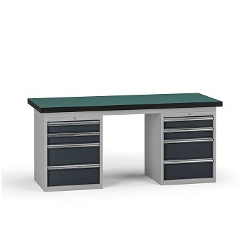 Pracovní stůl do dílny G8, 1800 x 750 x 800 mm, 2x kontejner, 8 zásuvek, grafit