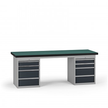 Pracovní stůl do dílny G8, 2100 x 750 x 800 mm, 2x kontejner, 8 zásuvek, grafit